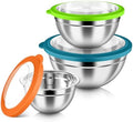 HaWare Mixing Bowls with Airtight Clear Lids, 6-Piece Stainless Steel