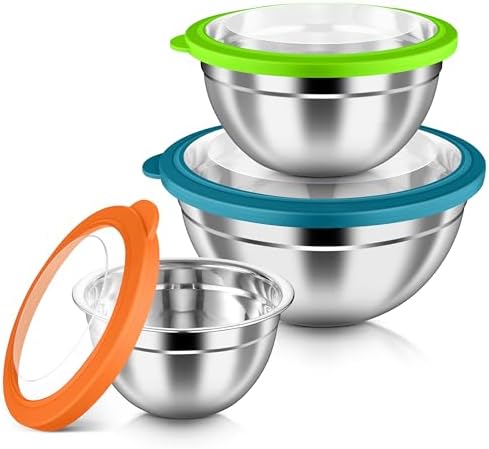 HaWare Mixing Bowls with Airtight Clear Lids, 6-Piece Stainless Steel