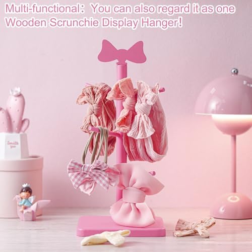 DoubleFill Pink Mug Tree Wooden Bow Coffee Bar Accessories with 6