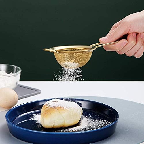 Kyraton Gold Fine Mesh Strainer 3 Pieces Set, Golden Flour Sifter For