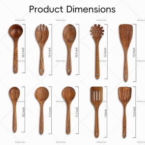 10-Piece Natural Teak Wooden Kitchen Utensil Set