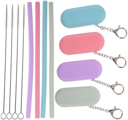 4 Sets Foldable Silicone Straws Reusable Drinking Set with Case
