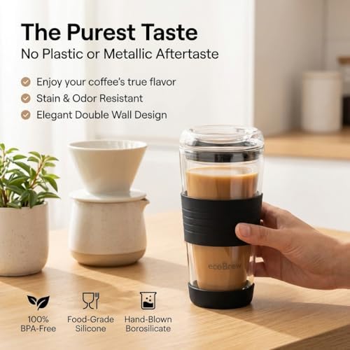 16oz Double Wall All Glass Tumbler with Lid, Glass Travel Mug