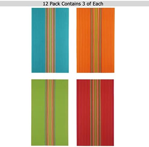 COTTON CRAFT Salsa Stripe Kitchen Towels - 12 Pack 100% Cotton Dish