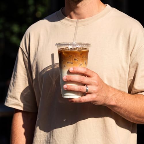 VITEVER 100 Sets - 12oz Clear Plastic Cups with Lids and Straws