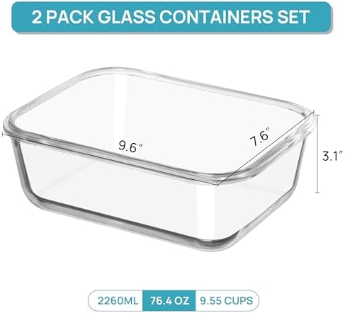 Vtopmart 76.4 oz Glass Storage Containers, 2 Pack