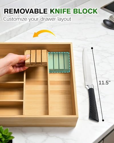 HULISEN Double Layer Bamboo Utensil Organizer
