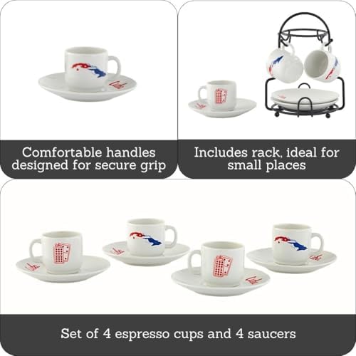 IMUSA 8 Piece Stoneware 1.5 Oz Cuba Espresso Coffee Set with Rack