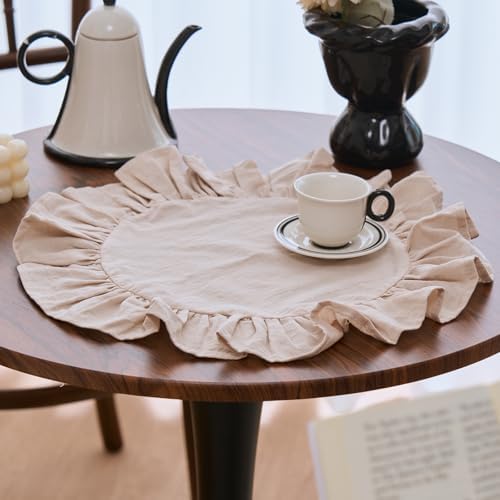 vctops 15 Inch Boho Apricot Cotton Placemats Set of 4, Round Ruffles