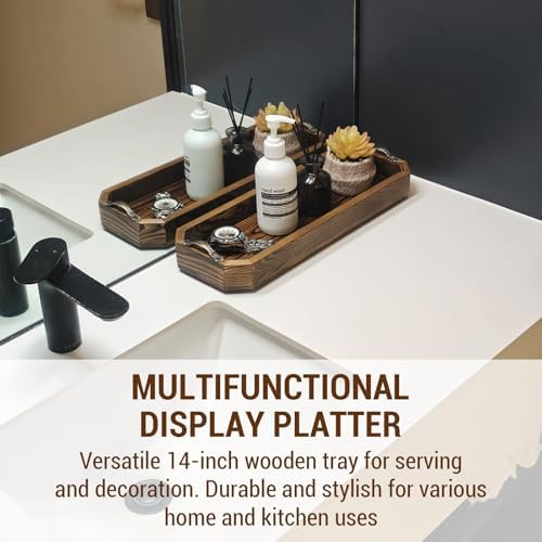 MyGift Wooden Vanity Tray, Rustic Burnt Solid Wood Toilet Tank Tray