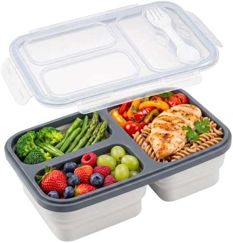 Li&Zhao Collapsible Silicone Lunch Box Set with Lids and Spoon - 3