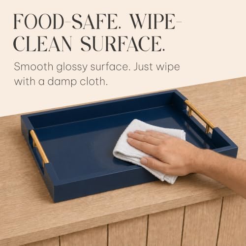 Wood Serving Tray with Gold Handles, 16x12, Navy Blue by Death Decor