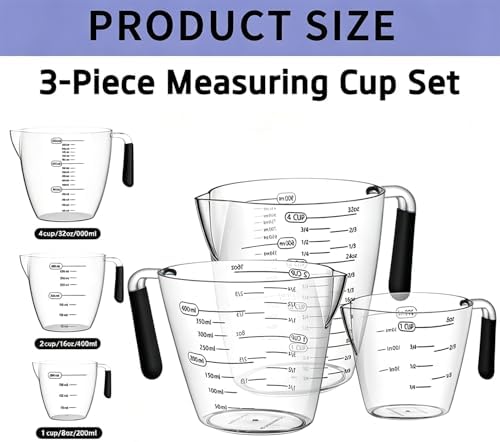 Plastic Measuring Cups Set for Liquids with handles 3 Pcs