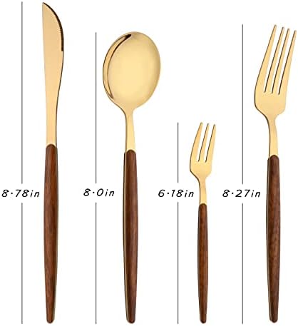 16-Piece Silverware Set with Cake Fork, Gold Stainless Steel Flatware