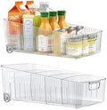 Pull Out Fridge Organizer Bins with Wheels, 8 Dividers, 2-Pack