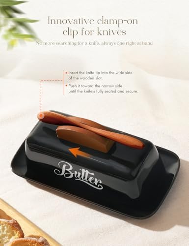 Black Butter Dish with Lid and Knife,Black Butter Tray,Ceramic Butter