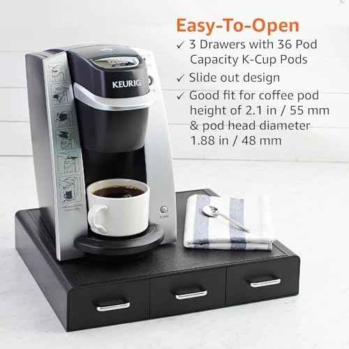 Amazon Basics K-Cup Compatible Coffee Pod Storage Drawer, 3 Easy-Open Drawers, 36 Pod Capacity, Black