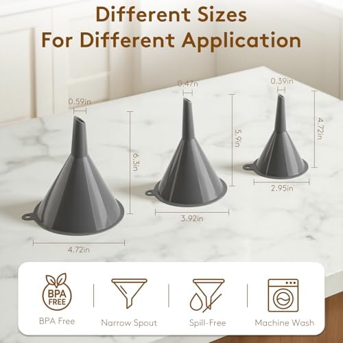 3Piece Plastic Kitchen Funnel Set, Multifunctional Funnels for Filling