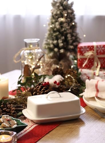 Sweese Large Butter Dish with Lid for Countertop, Porcelain 8oz Butter