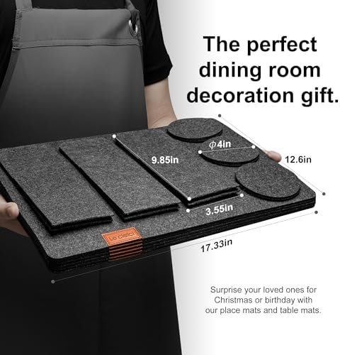 6 Placemats, 6 Coasters & 6 Cutlery Bags, Dark Gray Felt Table Mats