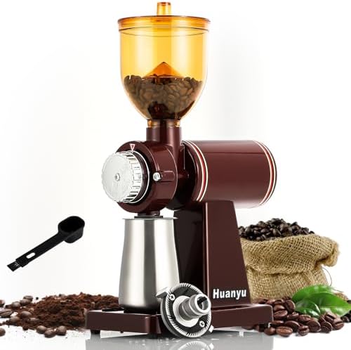 Huanyu 60mm Flat Burr Coffee Grinder, 8 Grind Settings