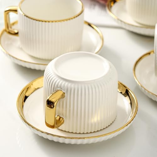 LETAOTAO Cappuccino Cups with Saucers, 8oz Ceramic Coffee Cups with