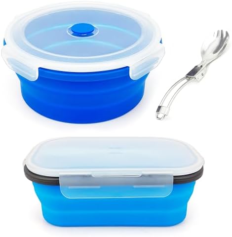 Collapsible Lunch Bowl With Lid, Camping Bowls with Spoon, Silicone