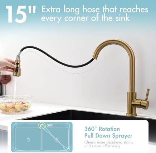 GIMILI Gold Kitchen Faucet with Pull Down Sprayer