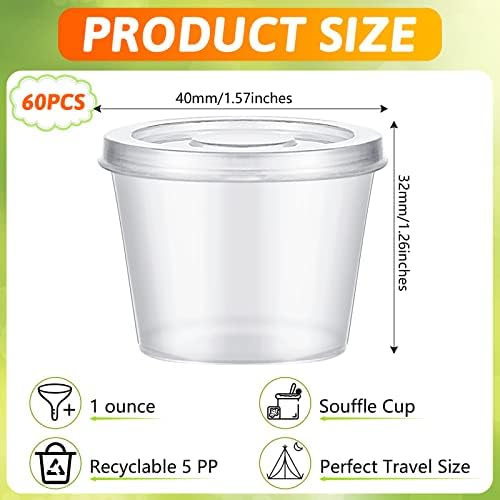 Lounsweer 60 Pack Plastic Condiment Souffle Containers with Attached