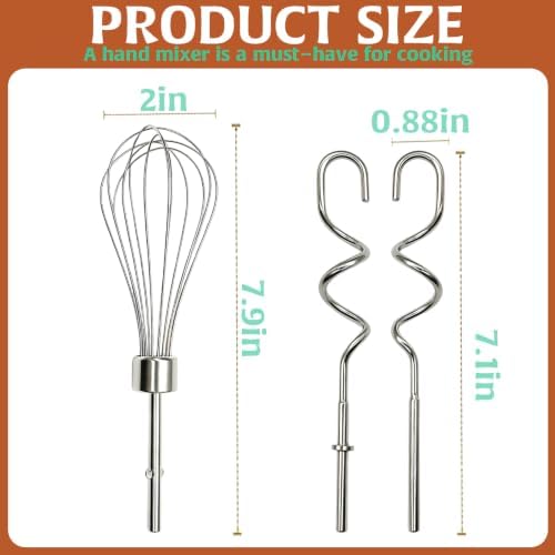 3Pcs Hand Mixer Beaters Dough Hook for Kitchen Aid, Stainless Steel