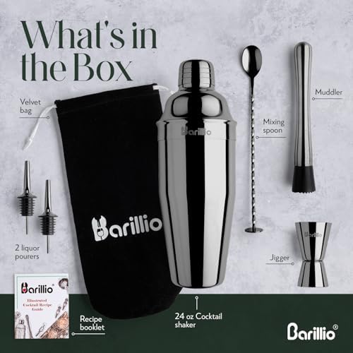 Barillio Black Mixology Bartender Kit - 8 pcs Stainless Steel Travel