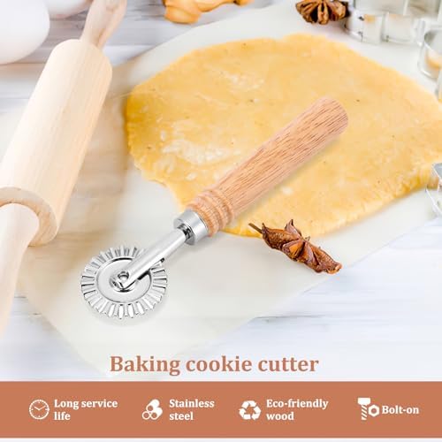 SHANGSKY Pastry Cutter Wheel, Ravioli Cutter Wheel with Long Wooden