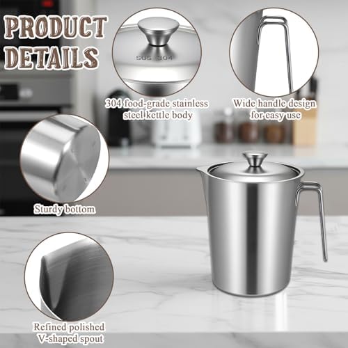 304 Stainless Steel Pitcher with Lid, 1 L/34 oz Metal Measuring Cup