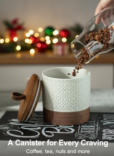 Miamolo Ceramic Jar with Lid, Airtight Coffee Canisters, White & 20