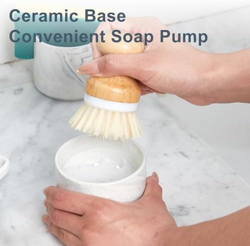 ONEMORE Bamboo Dish Brush with Ceramic Foaming Base