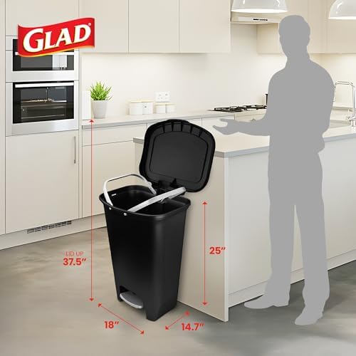 Glad 13 Gal Plastic Trash Can, Black