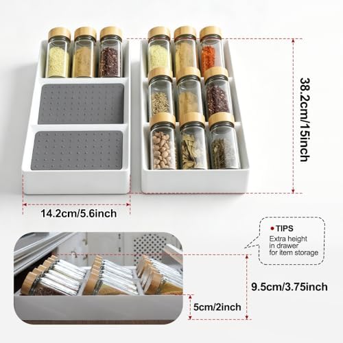 Small spice drawer organizer insert,2 pack,3 layer silicone non-slip