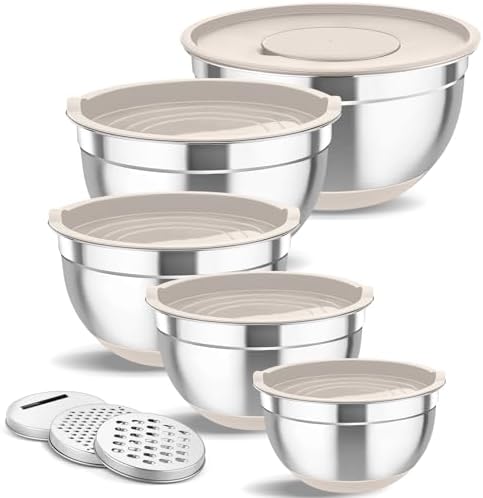TeamFar Mixing Bowls Set of 5, Stainless Steel Nesting Salad Bowl with