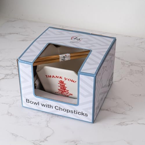 Urban Tokyo Chinese Takeout Box Style Porcelain Bowl With Chopsticks