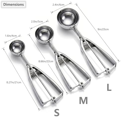 Ice Cream Scoop, 3Pcs Cookie Scoop Set, Stainless Steel Ice Cream