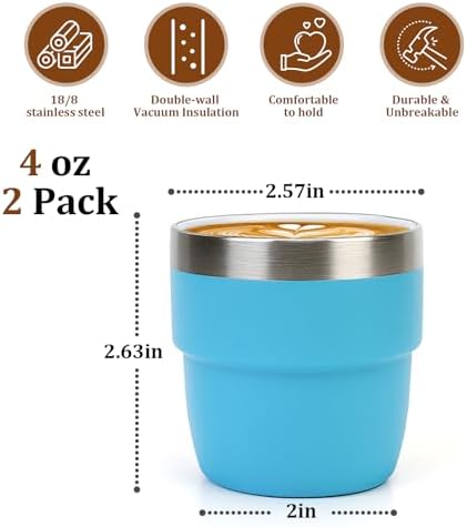 Zenbo 4 oz Espresso/Coffee Cups, Ceramic-Lined Double Wall Vacuum