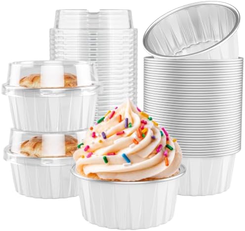Mini Cake Pans with Lids, Mini Aluminum Foil Cupcake Baking Cups