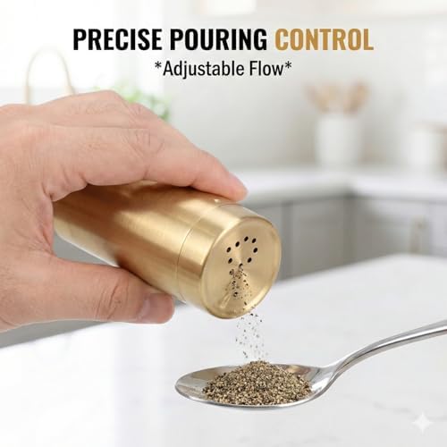 2 Pack Gold Salt and Pepper Shakers Set - Stainless Steel Seasoning