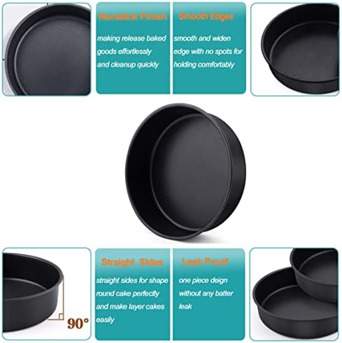 LIANYU 8 x 2 Inch Round Cake Pan Set of 3, Stainless Steel Black