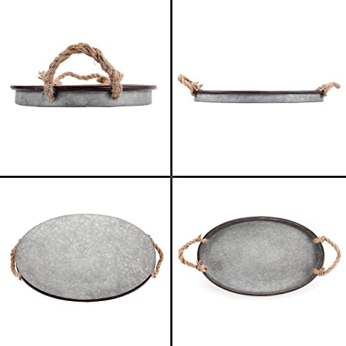 Hipiwe Galvanized Metal Iron Tray Farmhouse Serving Trays with Rope