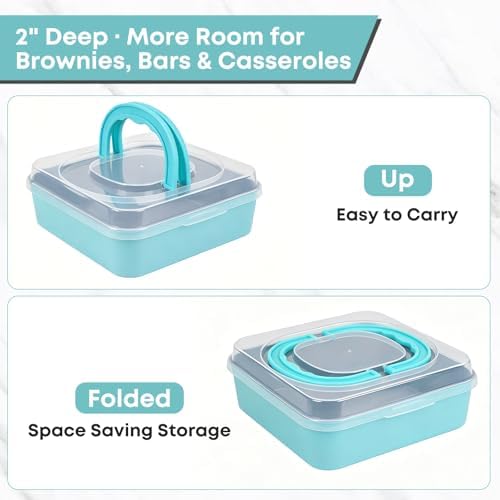 9x9 Square Cake Pan with Lid, Nonstick, Foldable Handle