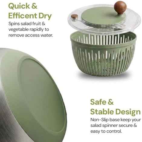 5.3QT Stainless Steel Salad Spinner - Large Salad Spinner with