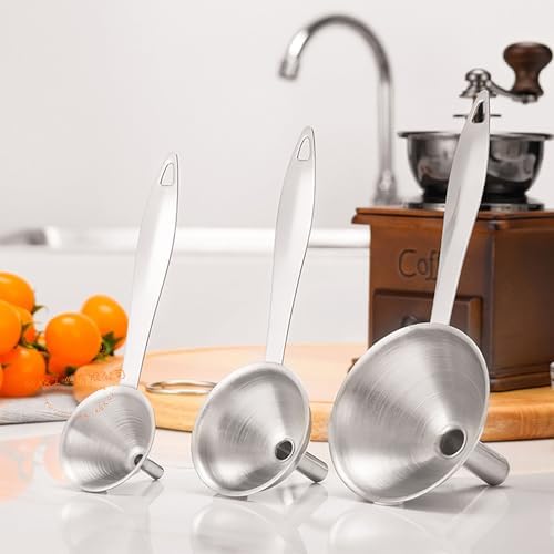 Stainless Steel Funnel, 3 Pcs 3 Different Size Funnels with Handle and