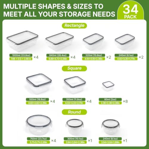 68 PCS Food Storage Containers with Lids, Meal Prep Containers