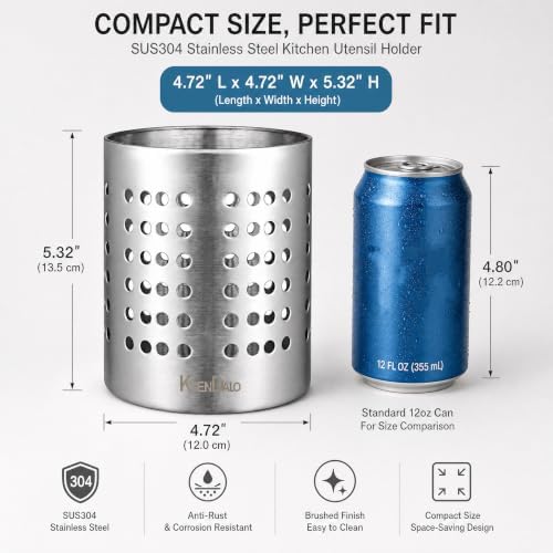 KSENDALO SUS304 Small Stainless Steel Utensil Holder for Countertop
